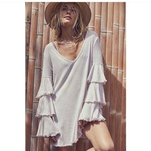 Free People Gray Bell Sleeve Mini Dress